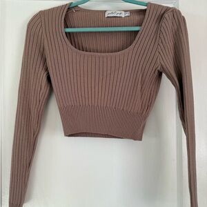 Women's Brown Ribbed Top